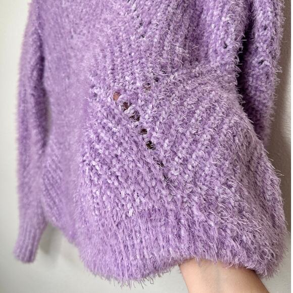 Aqua Light Purple Fuzzy Loose Knit Mock Neck Long Sleeve Sweater S - Picture 4 of 9